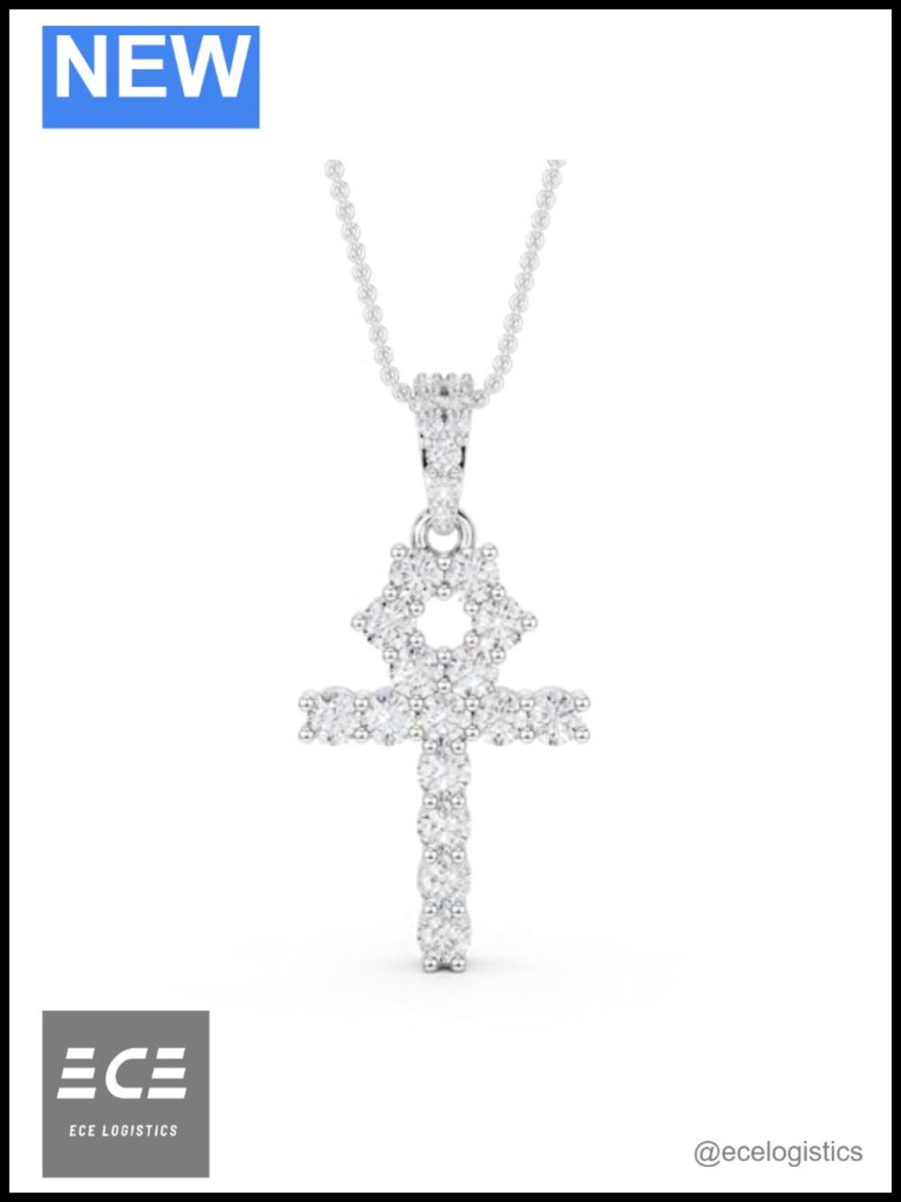 14k White Gold Plated 925 Sterling Silver Moissanite Infinity Ankh Cross